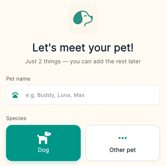 Add your pet — app screen